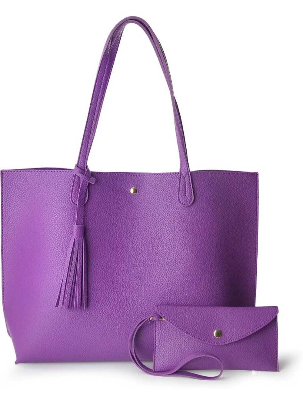 Women's Purple Faux Leather Minimalist Clean Cut Pebbled Shoulder Tote Bags